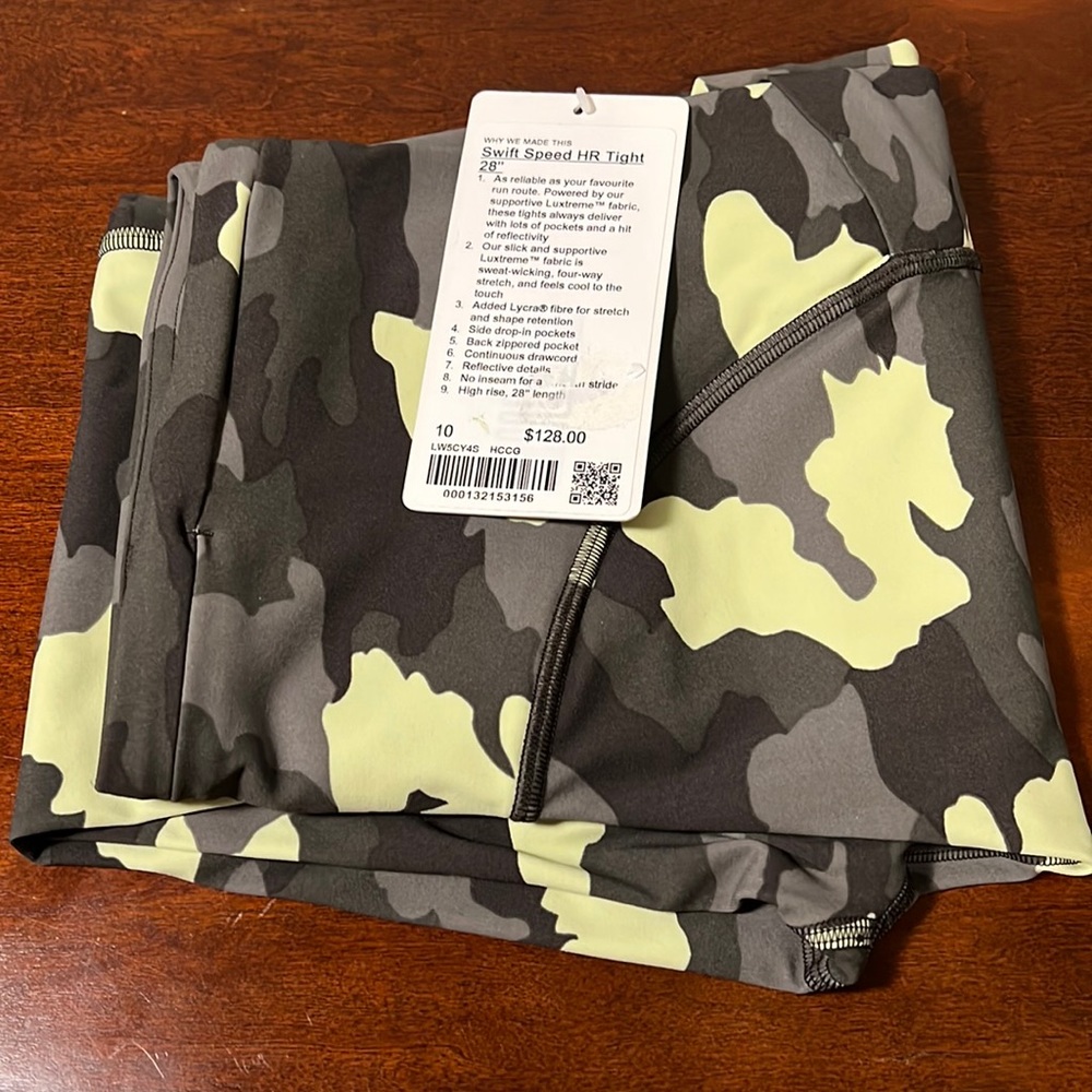 NWT lululemon. Swift Speed HR Tight 28. Size 10. Heritage Camo Crispin Green.